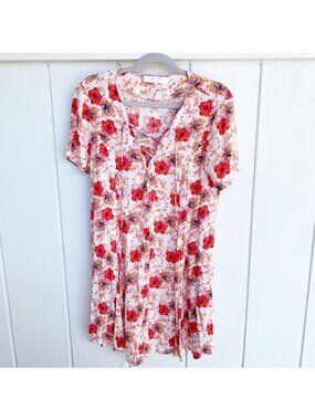 ASTR the Label White Orange Hibiscus Floral Print Mini Dress Women's Medium M